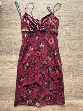 Bohemian Velvet Floral Knit Keyhole Cami Dress